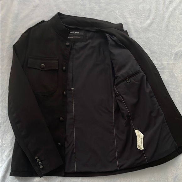 Zara Black Military Field Jacket with Stand-Up Collar - Picture 2 of 2
